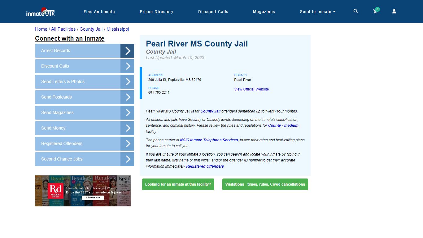 Pearl River MS County Jail - Inmate Locator - Poplarville, MS
