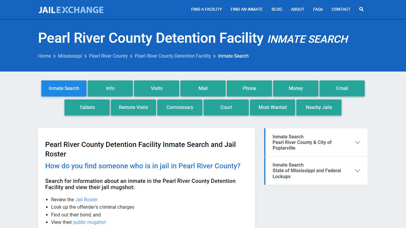 Pearl River County Detention Facility Inmate Search - Jail Exchange